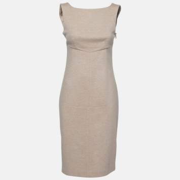 Pre Owned Max Mara Beige Wool Sleeveless Dress S