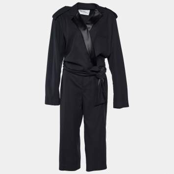 Pre Owned Max Mara Black Cotton Dover Wide-leg Cady Jumpsuit M