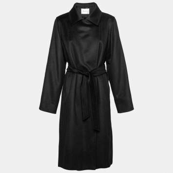 Pre Owned Max Mara Black Camel Hair Belted Wrap Coat L
