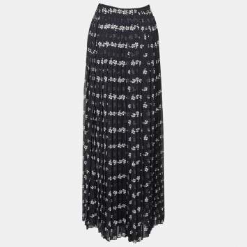 Pre Owned Max Mara Navy Blue Floral Printed Chiffon Pleated Palazzo Pants S 