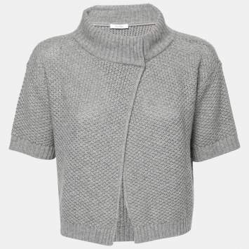 Pre Owned Max Mara Grey Cashmere Turtleneck Cropped Cardigan M
