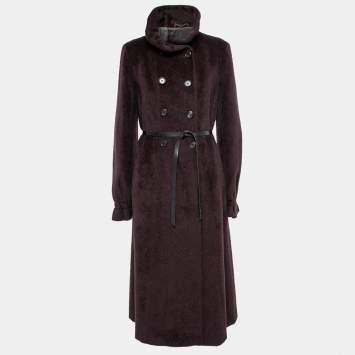 مملوكة مسبقًا Max Mara Dark Purple Wool Detachable-Collar Belted Coat L   