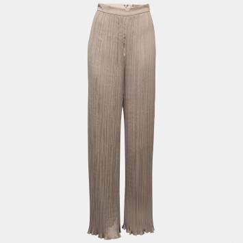 Pre Owned Max Mara Beige Sateen Pleated Pergola Pants S