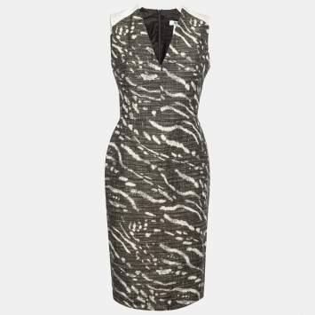 Pre Owned Max Mara Green Textured Cotton & Linen Sheath Dress M