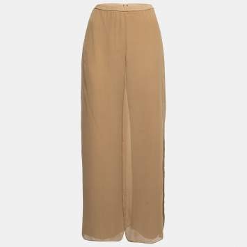 Pre Owned Max Mara Beige Knit & Silk Overlay Trousers M