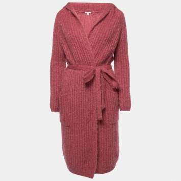 Pre Owned Max Mara Pink Mohair Belted Hooded Cardigan XS