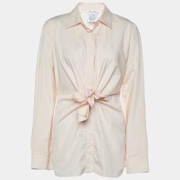 Pre Owned Max Mara Pink Cotton Tie Detail Button Front Shirt L