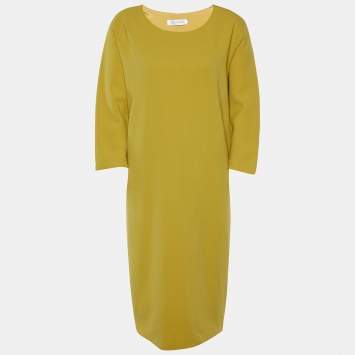 Pre Owned Max Mara Mustard Yellow Textured Cotton Shift Dress M
