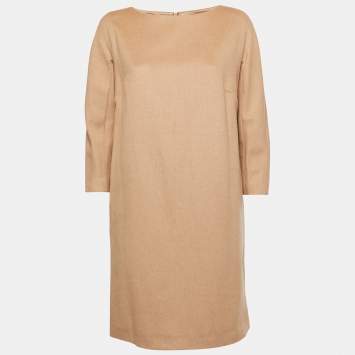 Pre Owned Max Mara Brown Camel Hair Long Sleeve Shift Dress M