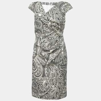 Pre Owned Max Mara Black Paisley Printed Cotton Wrap Effect Midi Dress M