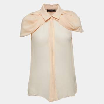 Pre Owned Max Mara Light Orange Silk Cape Detailed Button Front Blouse M