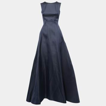 Pre Owned Max Mara Pianoforte Dark Blue Satin Sleeveless Gown XS