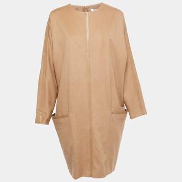 Pre Owned Max Mara Beige Wool Leather Trimmed Short Dress L