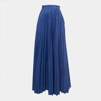 Pre Owned Max Mara Blue Taffeta Pleated Maxi Skirt L