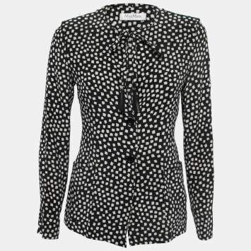 Pre Owned Max Mara Black Printed Silk Top S