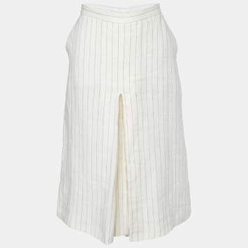 Pre Owned Max Mara Off White Striped Linen Pleated Culottes M