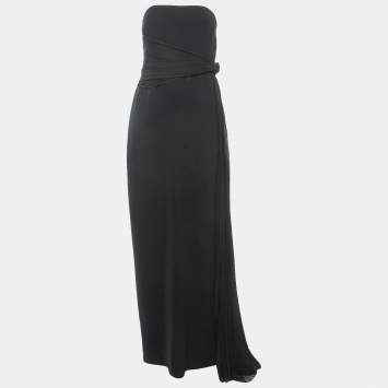 Pre Owned Max Mara Black Crepe Strapless Draped Gown XL