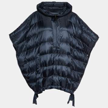 Pre Owned Max Mara Navy Blue Quilted Oversized Cape S
