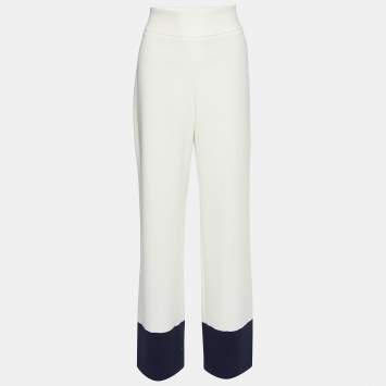 Pre Owned Max Mara White Crepe Contrast Detail Palazzo Pants M