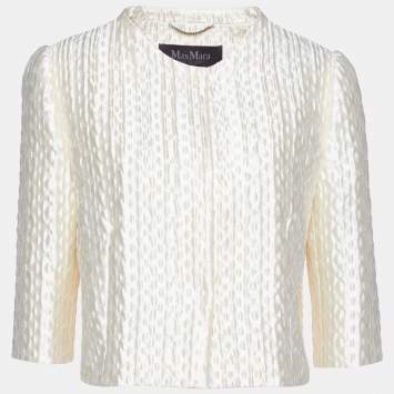 Pre Owned Max Mara Cream Textured Button Front Short Jacket M