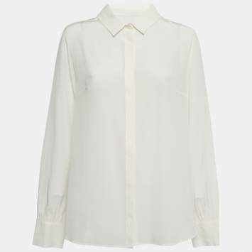 Pre Owned Max Mara Off White Silk Button Front Full Sleeve Shirt XL