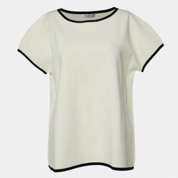 Pre Owned Max Mara White Knit Contrast Detail Oversized T-Shirt L