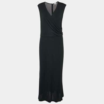Pre Owned Max Mara Black Jersey Knit Faux Wrap Sleeveless Maxi Dress M