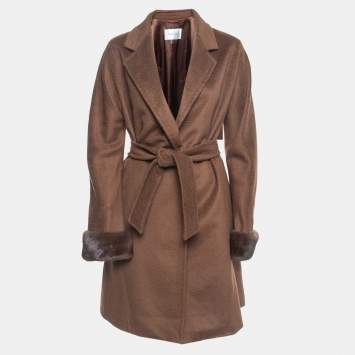 Pre Owned Max Mara Brown Camel Hair Belted Coat S