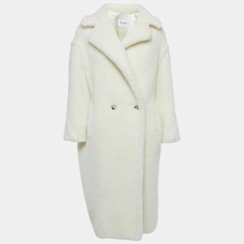 Pre Owned Max Mara Ivory White Double Breasted Teddy Bear Coat S