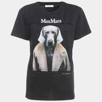 Pre Owned Max Mara Black Dog Print Cotton T-Shirt XL