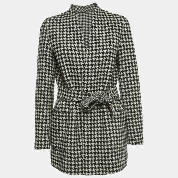 Pre Owned Max Mara White/Black Houndstooth Check Wool Reversible Coat L