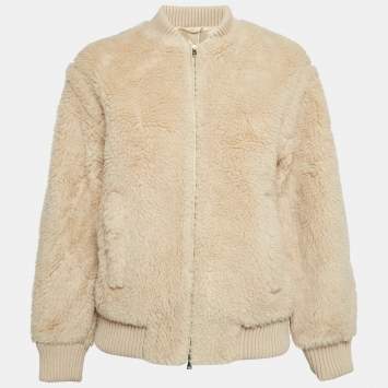 Pre Owned Max Mara Beige Wool Arcella Teddy Bomber Jacket M