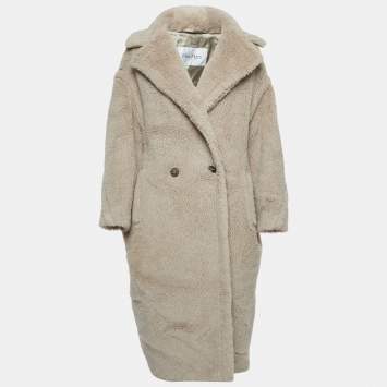Pre Owned Max Mara Beige Wool Teddy Bear Double Breasted Coat S