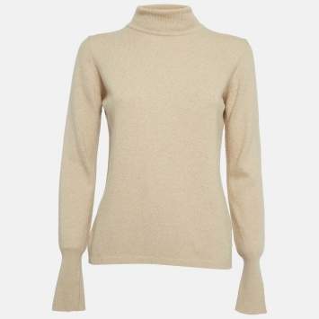 Pre Owned Max Mara Beige Rib Knit Turtle Neck Sweater M