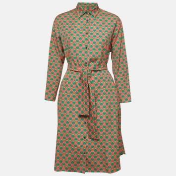 Pre Owned Weekend Max Mara Multicolor Printed Cotton Belted Shirt Dress S