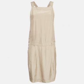 Pre Owned Max Mara Beige Silk Sleeveless Short Dress L