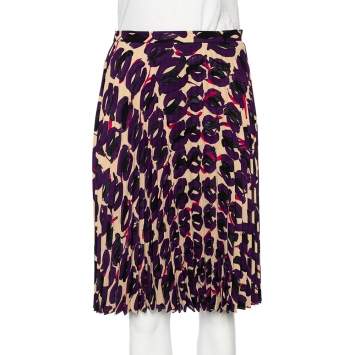 Pre Owned Max Mara Studio Multicolored Printed Georgette Pleated Skirt S