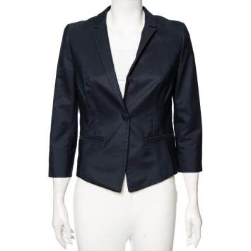 Pre Owned Max Mara Studio Navy Blue Knit Single Breasted Blazer S