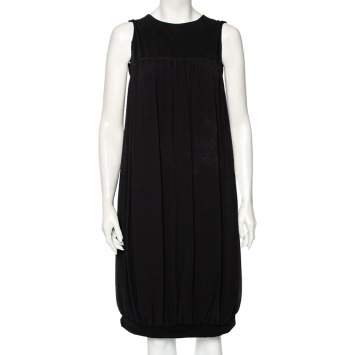 Pre Owned Max Mara Studio Black Knit And Silk Paneled Balloon Dress M