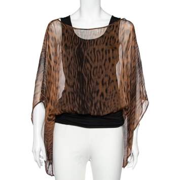 Pre Owned Max Mara Studio Brown Printed Sheer Overlay Blouse M