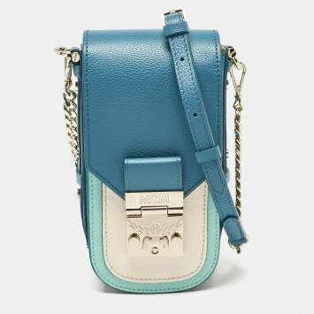MCM Teal Green Leather Mini Patricia Phone Crossbody Bag