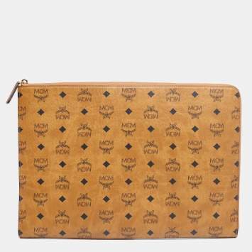 Pre Owned MCM Cognac Visetos Coated Canvas Laptop Sleeve Case