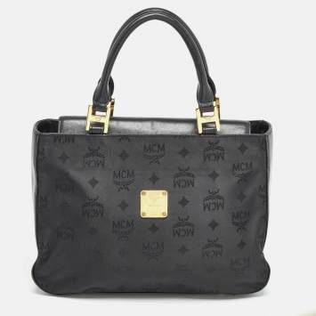 Pre Owned MCM Black Visetos Nylon and Leather Tote