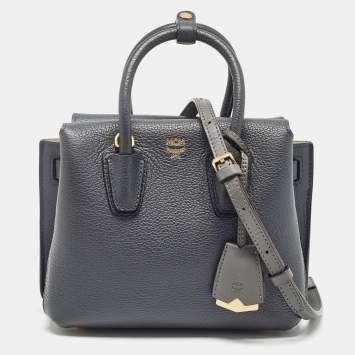 Pre Owned MCM Grey Leather Mini Milla Tote