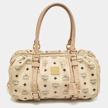 Pre Owned MCM Beige Visetos Coated Canvas Bowler Bag