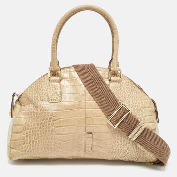 Pre Owned MCM Light Green Croc Embossed Leather Dome Satchel