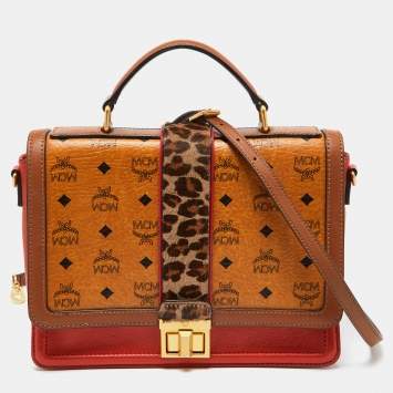 Pre Owned MCM Multicolor Coated Canvas,Calfhair and Leather Top Handle Bag