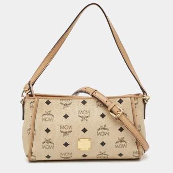 Pre Owned MCM Beige Visetos Leather Crossbody Bag