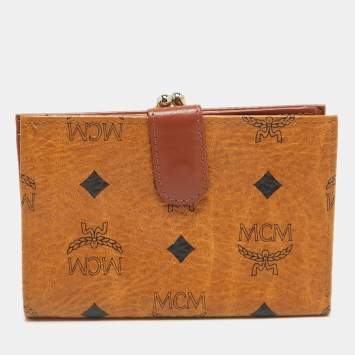 Pre Owned MCM Cognac Visetos Coated Canvas Kisslock Frame French Wallet