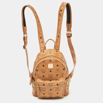 Pre Owned MCM Cognac Visetos Coated Canvas Side Studs Mini Stark Backpack